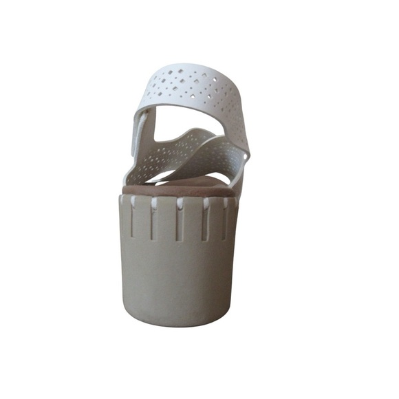 Skechers Pier Ave Wedge Sandals 9 White Strappy Perforated Luxe Foam Comfort - Picture 5 of 11